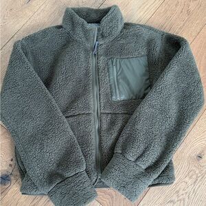 Athleta Girl Cozy Hour Sherpa Jacket XL 14 Army Green